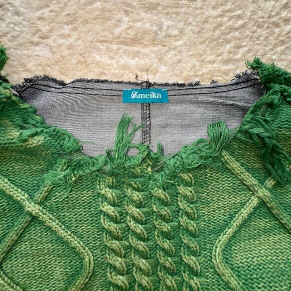 Upcycled Green Knit & Denim Destroyed Sweater – Statement Piece NWT - Picture 6 of 16